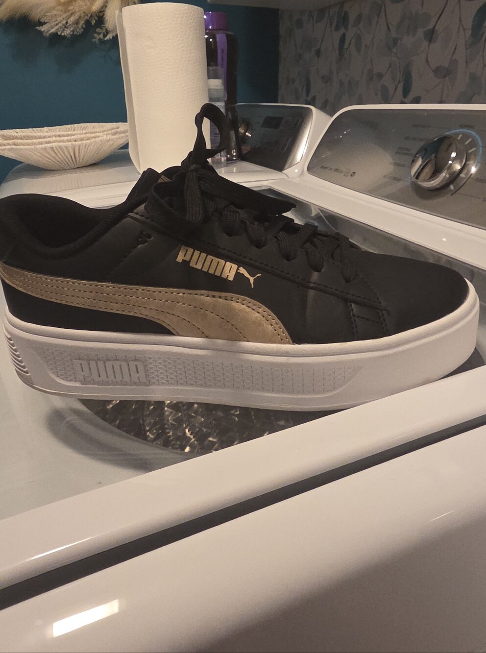 Puma Platform Sneaker in Black with Gold Stripe